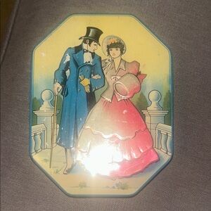 Vintage Decorative Tin with Blue and Pink Design